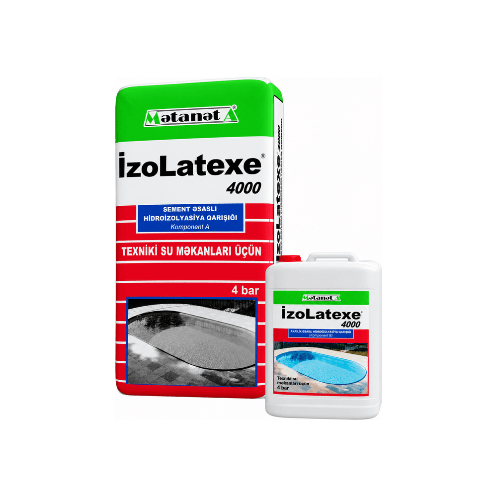 İzoLatexe Pool hidroizolyasiya qarışığı (toz+maye), 4 bar, hovuzlar üçün