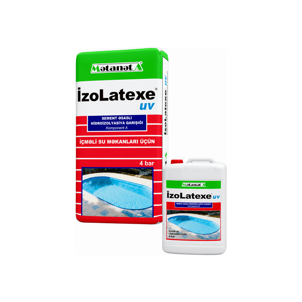 İzoLatexe UV hidroizolyasiya qarışığı (toz+maye), 4 bar, içməli su üçün